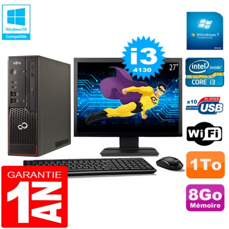 PC Fujitsu Esprimo C720 SFF Core I3-4130 8Go Disque 1To Wifi W7 Ecran 27"