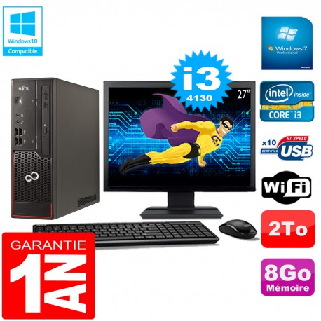 PC Fujitsu Esprimo C720 SFF Core I3-4130 8Go Disque 2To Wifi W7 Ecran 27"