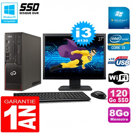 PC Fujitsu Esprimo C720 SFF Core I3-4130 8Go Disque 120Go SSD Wifi W7 Ecran 27"