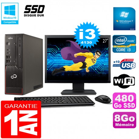 PC Fujitsu Esprimo C720 SFF Core I3-4130 8Go Disque 480Go SSD Wifi W7 Ecran 27"