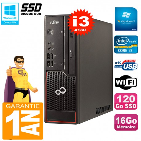 PC Fujitsu Esprimo C720 SFF Core I3-4130 16Go Disque 120Go SSD Graveur DVD Wifi W7