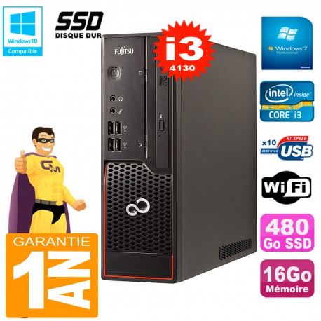 PC Fujitsu Esprimo C720 SFF Core I3-4130 16Go Disque 480Go SSD Graveur DVD Wifi W7