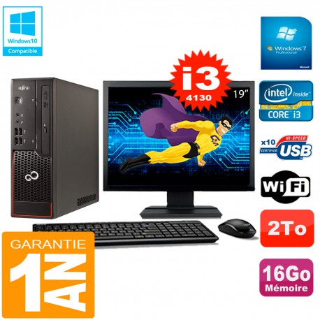 PC Fujitsu Esprimo C720 SFF Core I3-4130 16Go Disque 2To Wifi W7 Ecran 19"