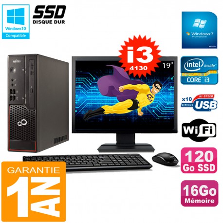 PC Fujitsu Esprimo C720 SFF Core I3-4130 16Go Disque 120Go SSD Wifi W7 Ecran 19"