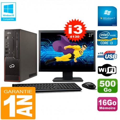 PC Fujitsu Esprimo C720 SFF Core I3-4130 16Go Disque 500Go Wifi W7 Ecran 27"