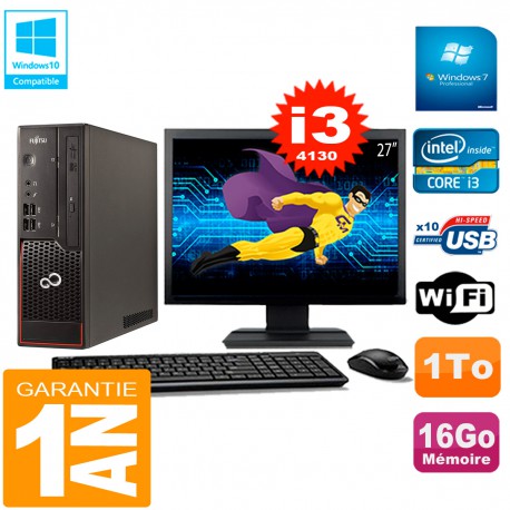 PC Fujitsu Esprimo C720 SFF Core I3-4130 16Go Disque 1To Wifi W7 Ecran 27"