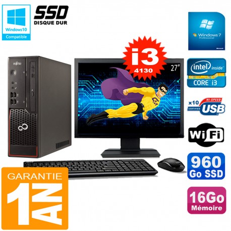 PC Fujitsu Esprimo C720 SFF Core I3-4130 16Go Disque 960Go SSD Wifi W7 Ecran 27"