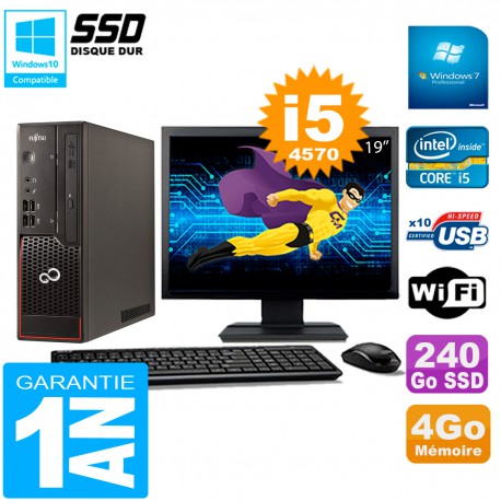 PC Fujitsu Esprimo C720 SFF Ecran 19" Core I5-4570 4Go 240Go SSD Wifi W7