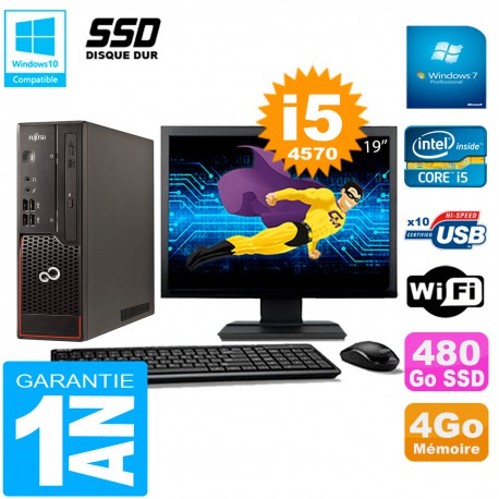 PC Fujitsu Esprimo C720 SFF Ecran 19" Core I5-4570 4Go 480Go SSD Wifi W7