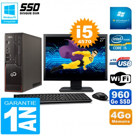 PC Fujitsu Esprimo C720 SFF Ecran 27" Core I5-4570 4Go 960Go SSD Wifi W7