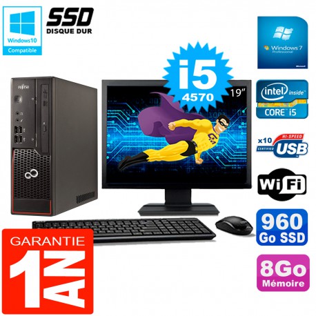 PC Fujitsu Esprimo C720 SFF Ecran 19" Core I5-4570 8Go 960Go SSD Wifi W7