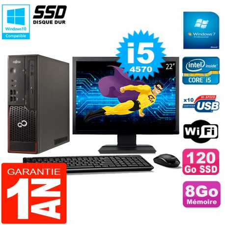 PC Fujitsu Esprimo C720 SFF Ecran 22" Core I5-4570 8Go 120Go SSD Wifi W7