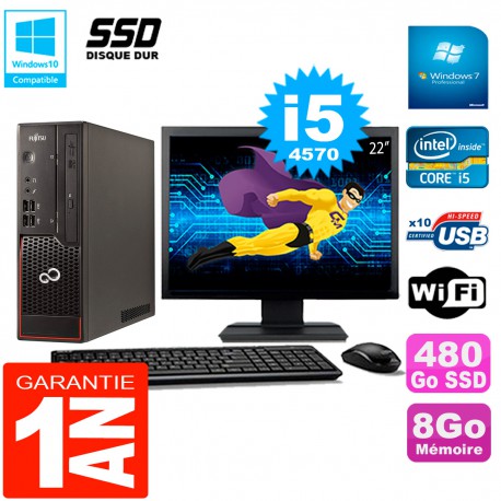PC Fujitsu Esprimo C720 SFF Ecran 22" Core I5-4570 8Go 480Go SSD Wifi W7