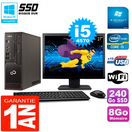 PC Fujitsu Esprimo C720 SFF Ecran 27" Core I5-4570 8Go 240Go SSD Wifi W7