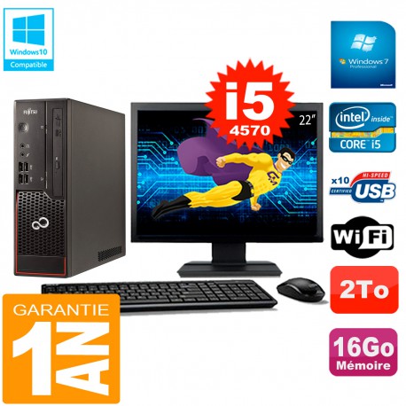 PC Fujitsu Esprimo C720 SFF Ecran 22" Core I5-4570 16Go 2To Wifi W7