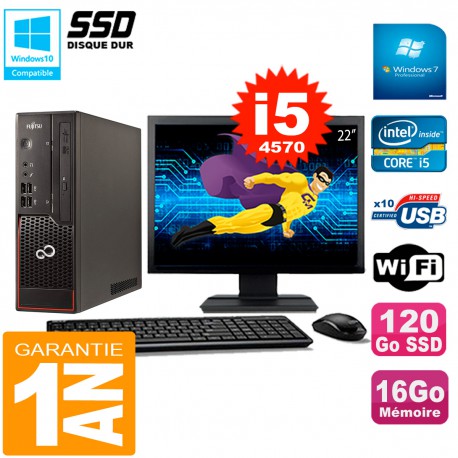 PC Fujitsu Esprimo C720 SFF Ecran 22" Core I5-4570 16Go 120Go SSD Wifi W7