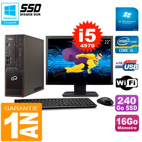 PC Fujitsu Esprimo C720 SFF Ecran 22" Core I5-4570 16Go 240Go SSD Wifi W7