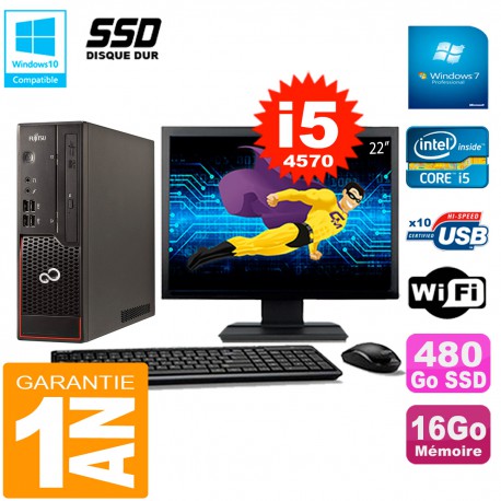 PC Fujitsu Esprimo C720 SFF Ecran 22" Core I5-4570 16Go 480Go SSD Wifi W7