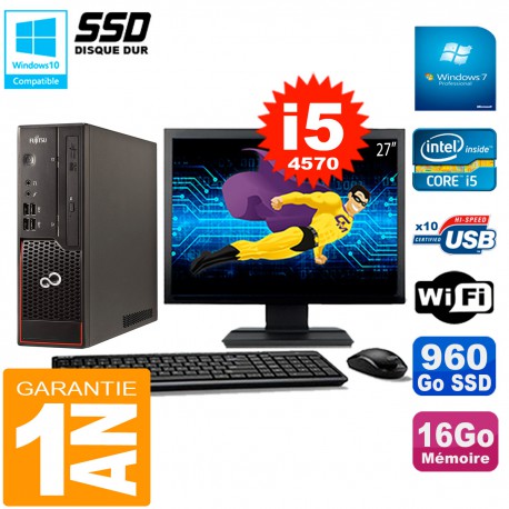 PC Fujitsu Esprimo C720 SFF Ecran 27" Core I5-4570 16Go 960Go SSD Wifi W7