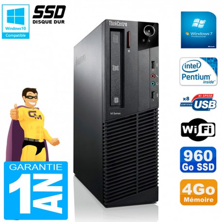 PC Lenovo M92p SFF Intel G630 4Go Disque 960Go SSD Graveur DVD Wifi W7