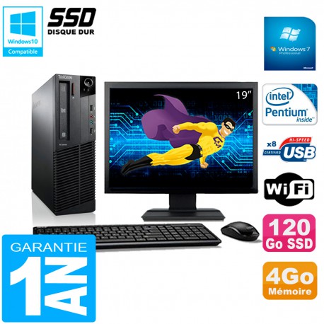PC Lenovo M92p SFF Ecran 19" Intel G630 4Go Disque 120Go SSD Wifi W7