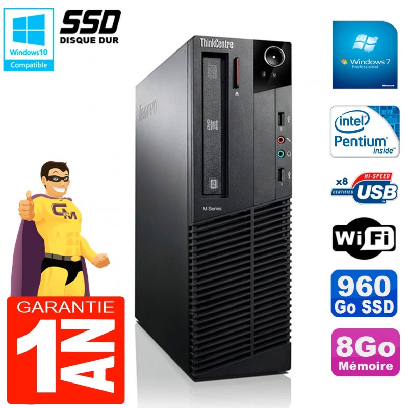 PC Tour Lenovo ThinkCentre M92p Pentium G2020 RAM 32Go SSD 120Go Windows 10 Wifi