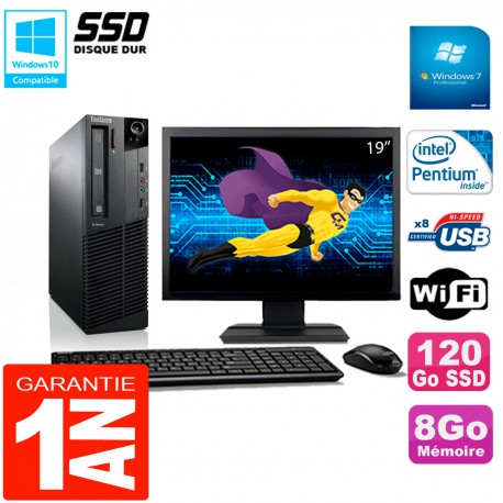 PC Lenovo M92p SFF Ecran 19" Intel G630 8Go Disque 120Go SSD Wifi W7