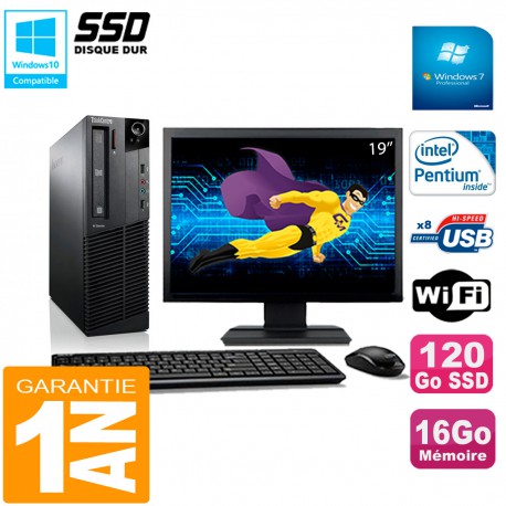 PC Lenovo M92p SFF Ecran 19" Intel G630 16Go Disque 120Go SSD Wifi W7