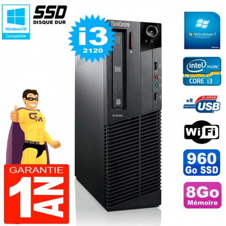 PC Lenovo M92p SFF Core I3-2120 8Go Disque 960Go SSD Graveur DVD Wifi W7