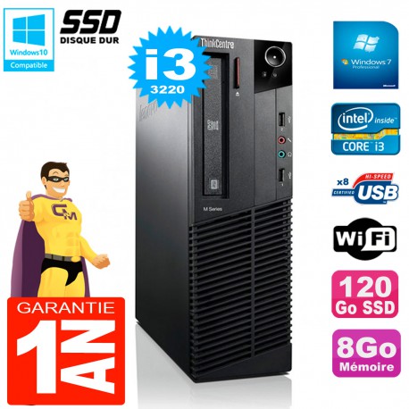 PC Lenovo M92p SFF Core I3-3220 8Go Disque 120Go SSD Graveur DVD Wifi W7