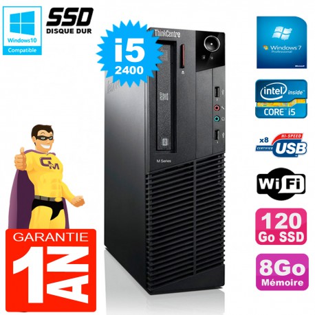 PC Lenovo M92p SFF Core I5-2400 8Go Disque 120Go SSD Graveur DVD Wifi W7