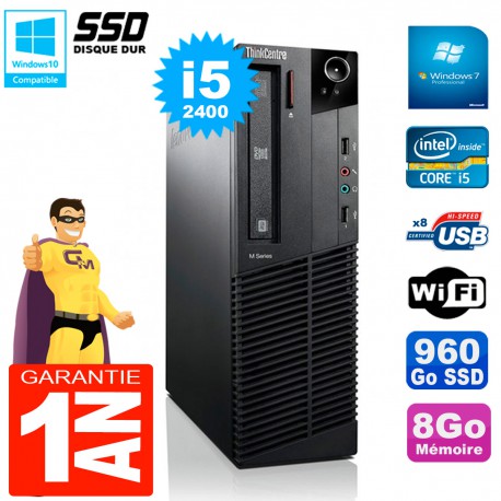 PC Lenovo M92p SFF Core I5-2400 8Go Disque 960Go SSD Graveur DVD Wifi W7