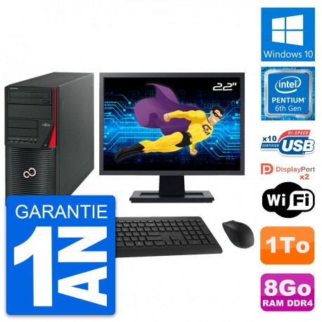 PC Tour Fujitsu W550n Ecran 22" Pentium G4400 RAM 8Go Disque 1To Windows 10 Wifi