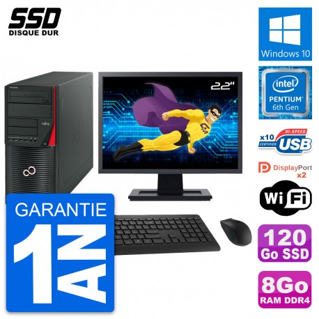 PC Tour Fujitsu W550n Ecran 22" Pentium G4400 RAM 8Go SSD 120Go Windows 10 Wifi