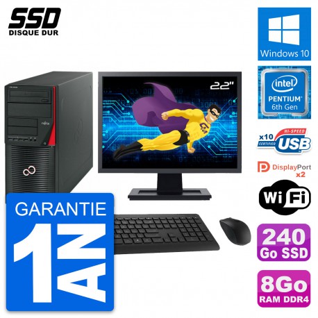 PC Tour Fujitsu W550n Ecran 22" Pentium G4400 RAM 8Go SSD 240Go Windows 10 Wifi