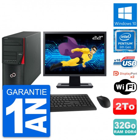 PC Tour Fujitsu W550n Ecran 22" Intel G4400 RAM 32Go Disque 2To Windows 10 Wifi
