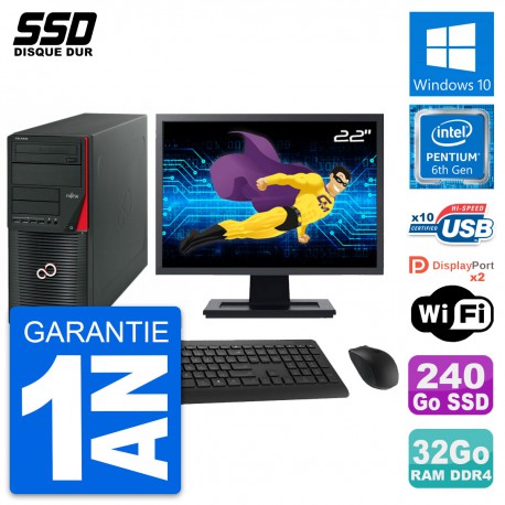 PC Tour Fujitsu W550n Ecran 22" Pentium G4400 RAM 32Go SSD 240Go Windows 10 Wifi