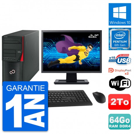 PC Tour Fujitsu W550n Ecran 22" Intel G4400 RAM 64Go Disque 2To Windows 10 Wifi