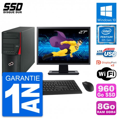 PC Tour Fujitsu W550n Ecran 27" Pentium G4400 RAM 8Go SSD 960Go Windows 10 Wifi