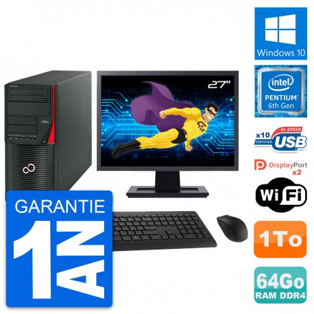 PC Tour Fujitsu W550n Ecran 27" Intel G4400 RAM 64Go Disque 1To Windows 10 Wifi