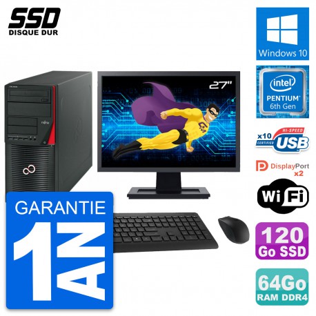 PC Tour Fujitsu W550n Ecran 27" Pentium G4400 RAM 64Go SSD 120Go Windows 10 Wifi