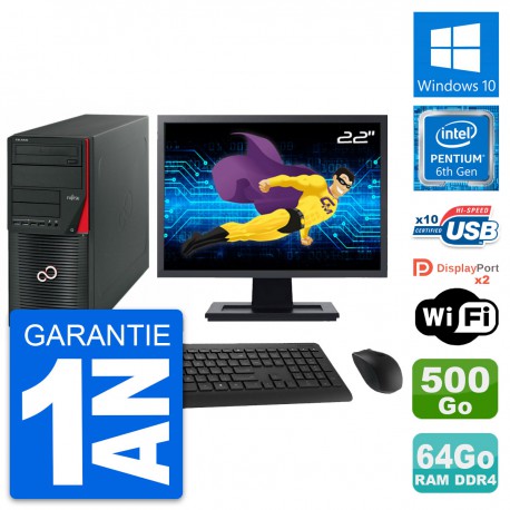 PC Tour Fujitsu W550n Ecran 22" G4400 RAM 64Go Disque Dur 500Go Windows 10 Wifi