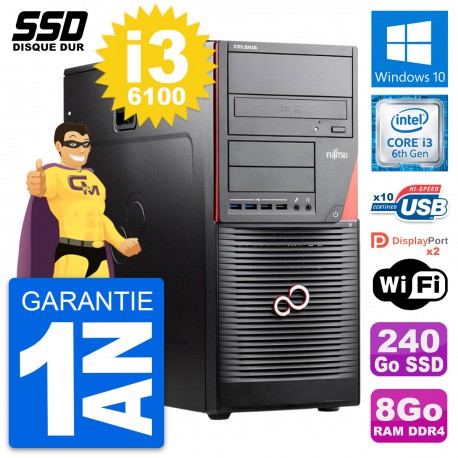 PC Tour Fujitsu Celsius W550n MT Intel i3-6100 RAM 8Go SSD 240Go Windows 10 Wifi
