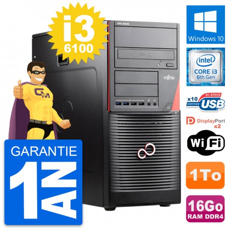 PC Tour Fujitsu Celsius W550n MT i3-6100 RAM 16Go Disque Dur 1To Windows 10 Wifi