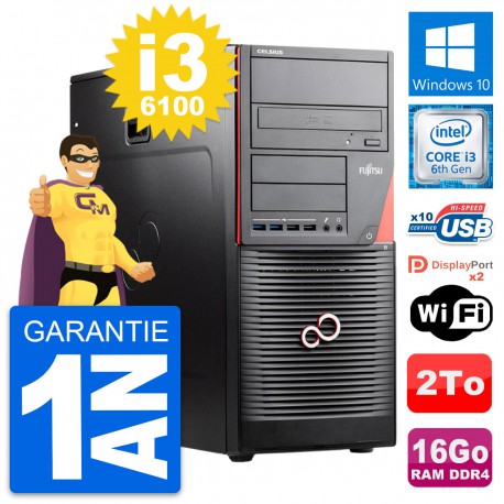 PC Tour Fujitsu Celsius W550n MT i3-6100 RAM 16Go Disque Dur 2To Windows 10 Wifi