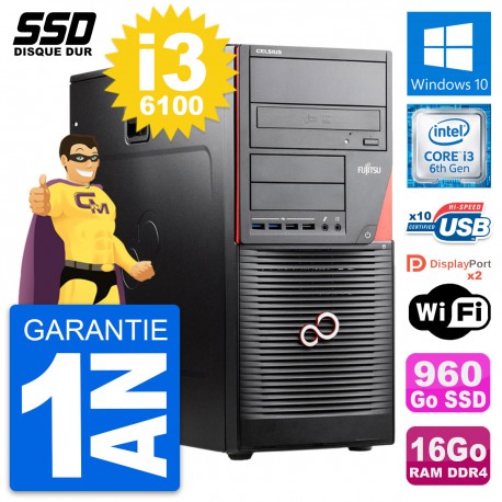 PC Tour Fujitsu Celsius W550n MT Core i3-6100 RAM 16Go SSD 960Go Windows 10 Wifi