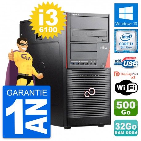 PC Tour Fujitsu Celsius W550n MT i3-6100 RAM 32Go Disque 500Go Windows 10 Wifi