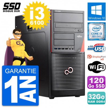 PC Tour Fujitsu Celsius W550n MT Core i3-6100 RAM 32Go SSD 120Go Windows 10 Wifi