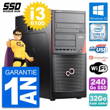 PC Tour Fujitsu Celsius W550n MT Core i3-6100 RAM 32Go SSD 240Go Windows 10 Wifi