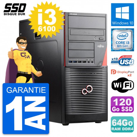PC Tour Fujitsu Celsius W550n MT Core i3-6100 RAM 64Go SSD 120Go Windows 10 Wifi